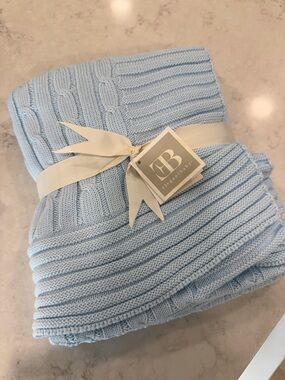 Elegant Baby Light Blue Cable Knit Throw